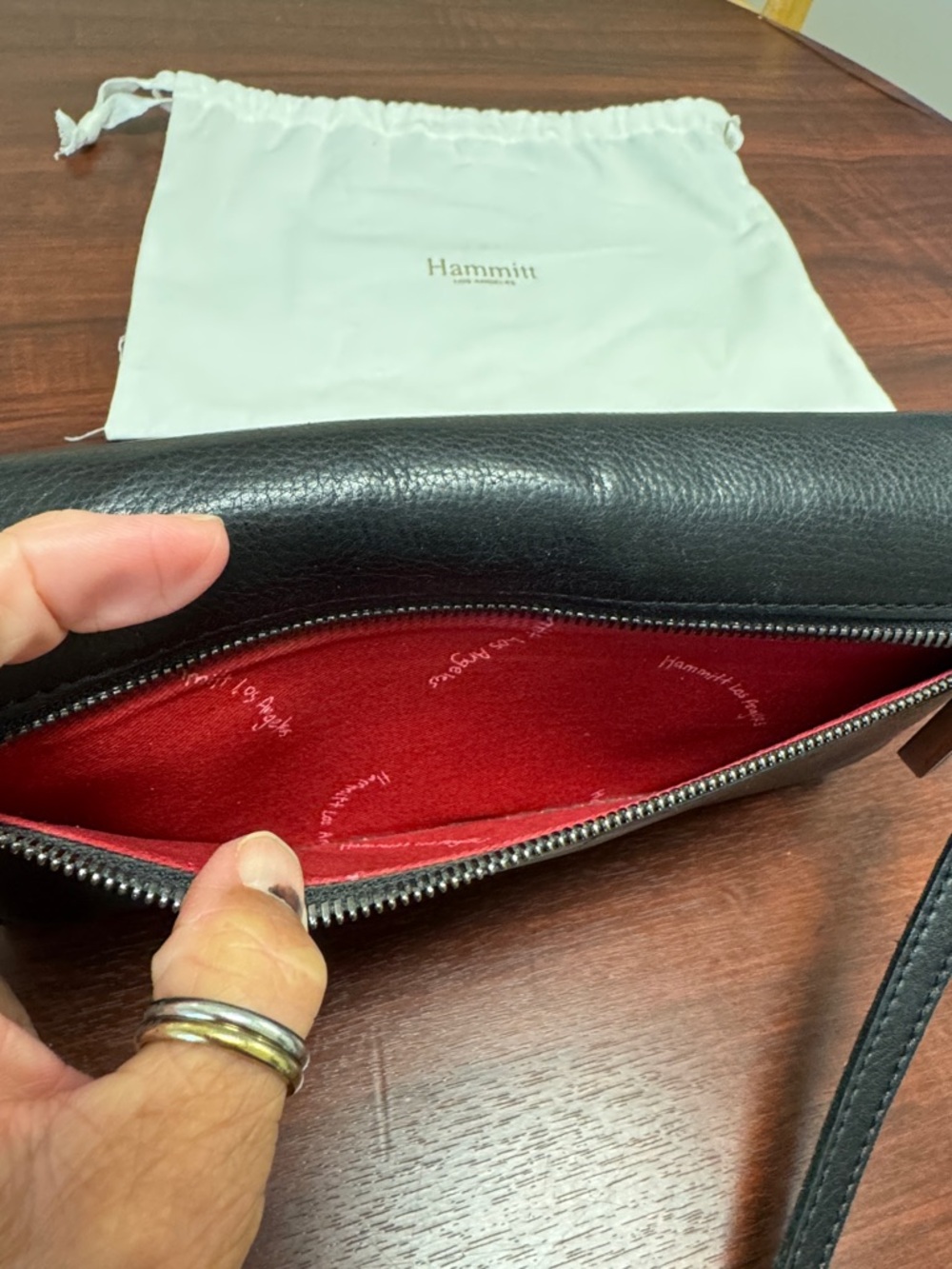 Hammitt AJ Black Leather Crossbody Clutch with Silver Hardware - Picture 4 of 11